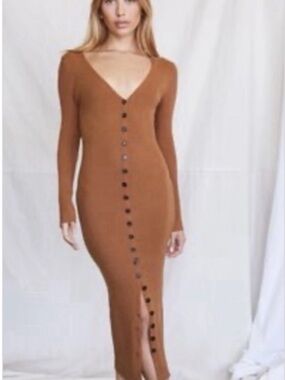 Forever 21 Rust Ribbed Button Down Midi Sweater Dress Size 2X
